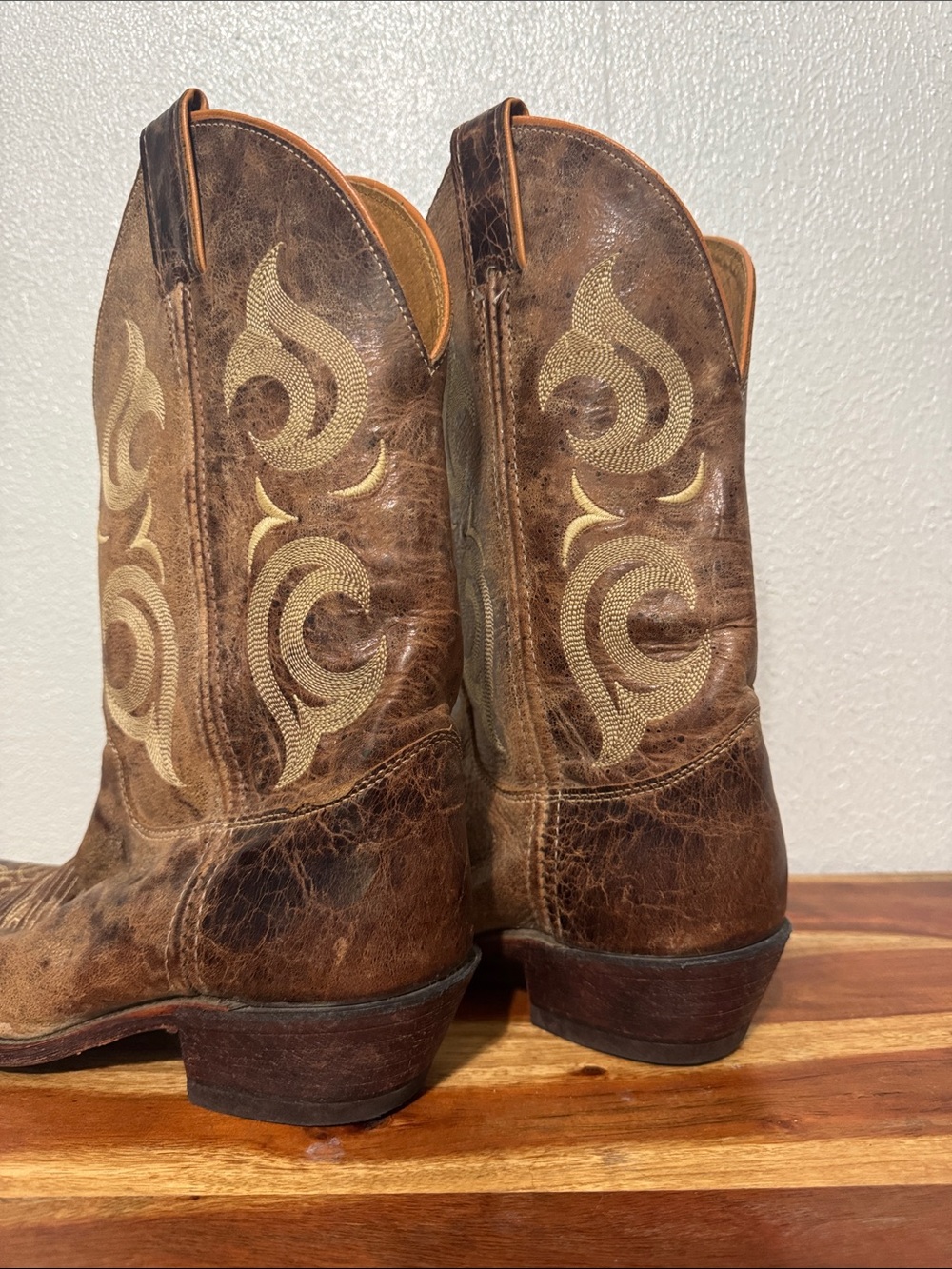 Justin Bent Rail Cowgirl Boots Puma Tan Distressed Leather Snip Toe Western 8 B - Picture 7 of 8